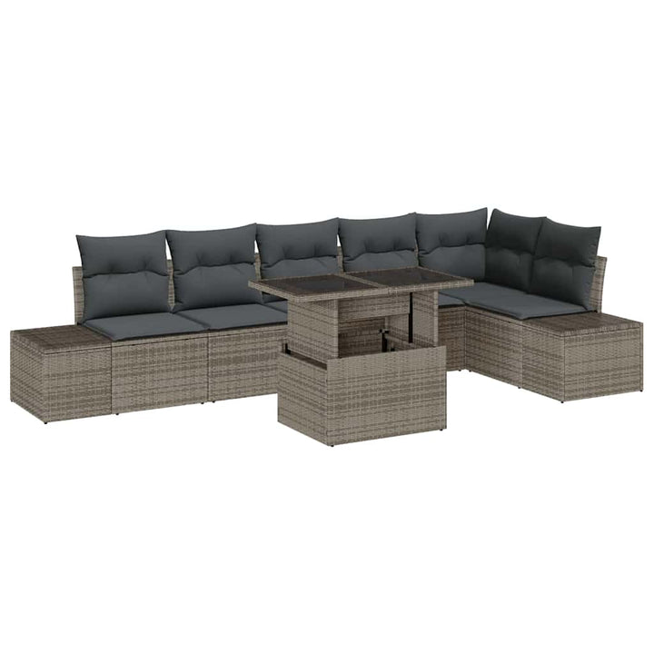 Havesofa Sæt med pude med opbevaring 7 pcs Grå polyrattan
