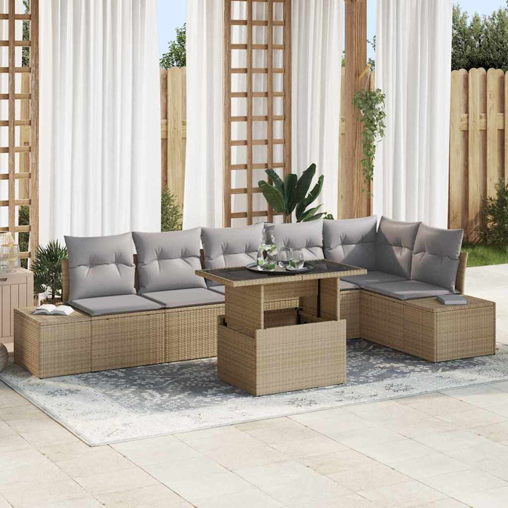 Havesofa Sæt med opbevaring 7 pcs Beige Poly rattan