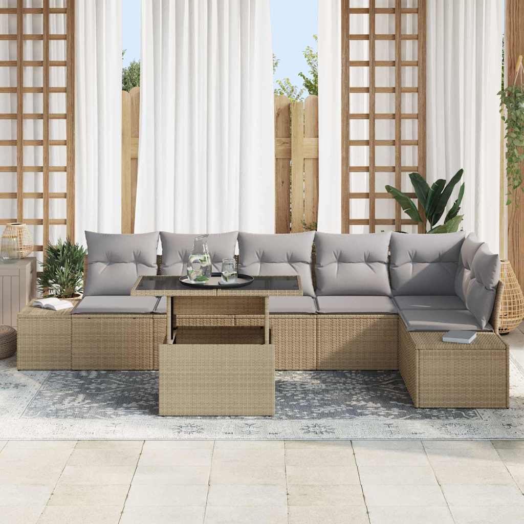 Havesofa Sæt med opbevaring 7 pcs Beige Poly rattan