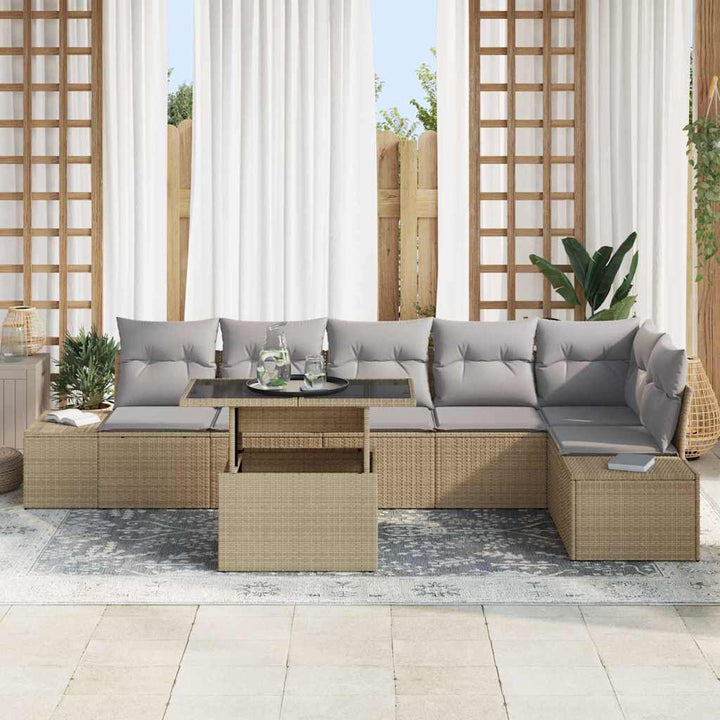 Havesofa Sæt med opbevaring 7 pcs Beige Poly rattan