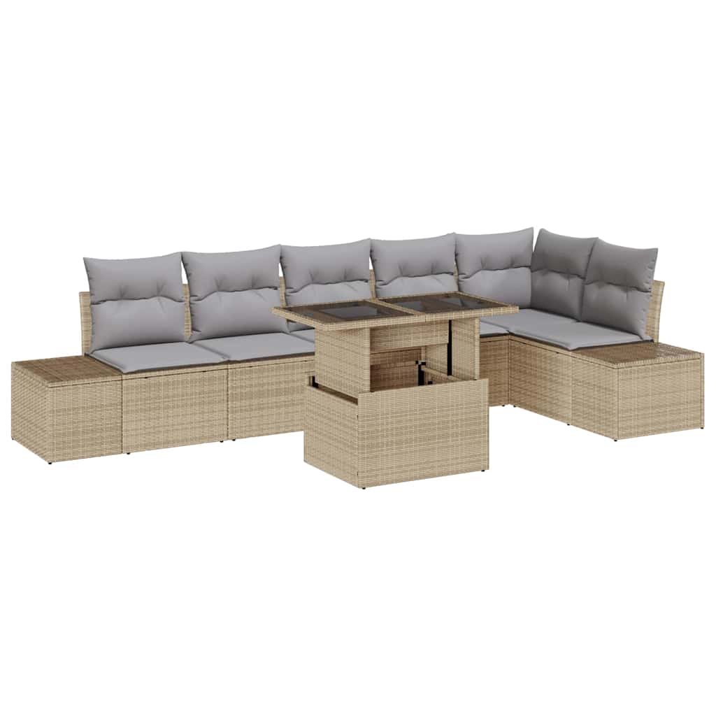 Havesofa Sæt med opbevaring 7 pcs Beige Poly rattan