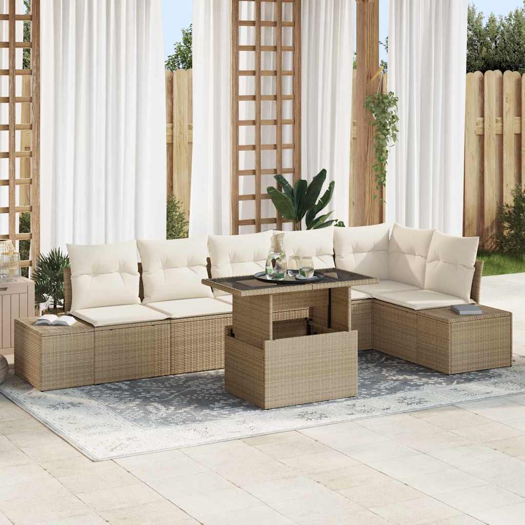 Havesofa Sæt 7 stk. Beige polyrattan