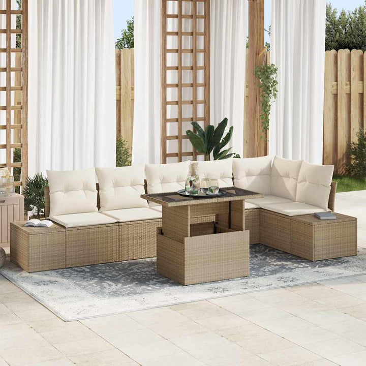Havesofa Sæt 7 stk. Beige polyrattan