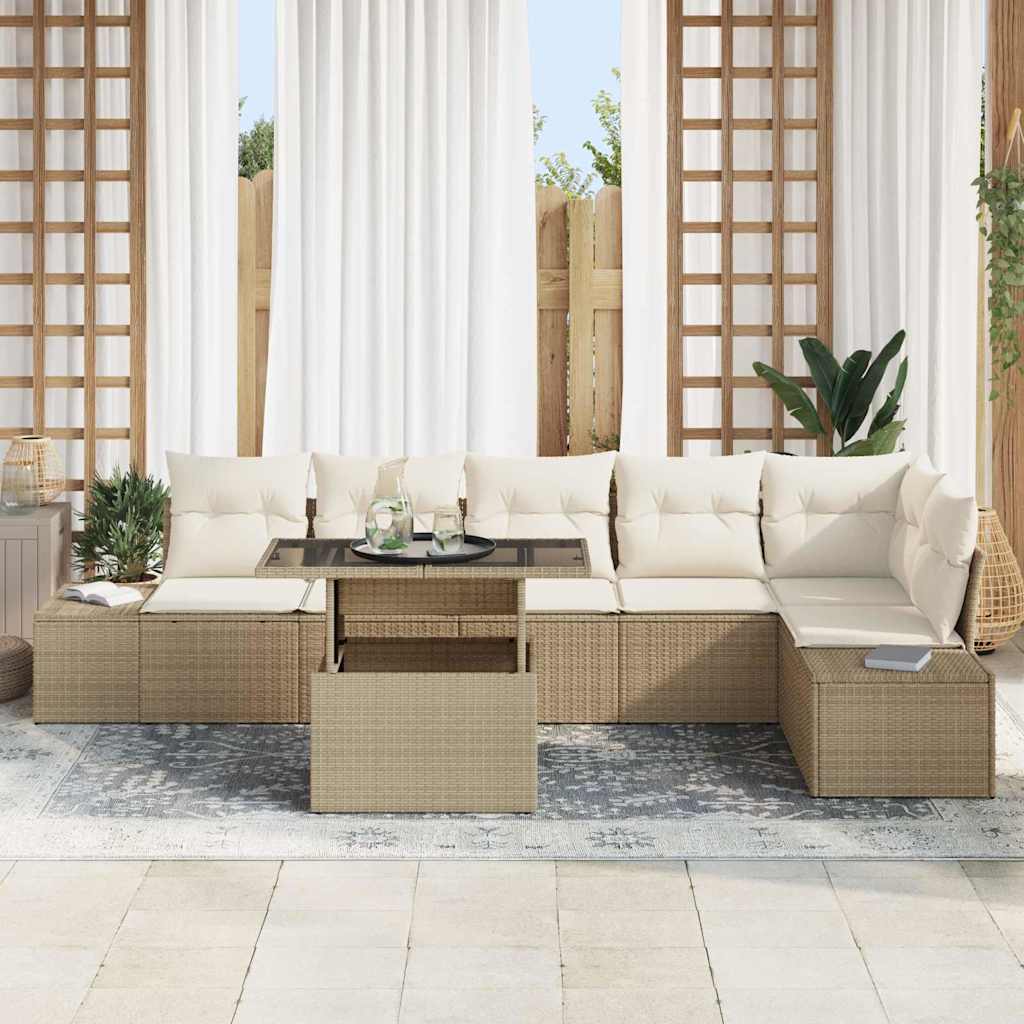 Havesofa Sæt 7 stk. Beige polyrattan