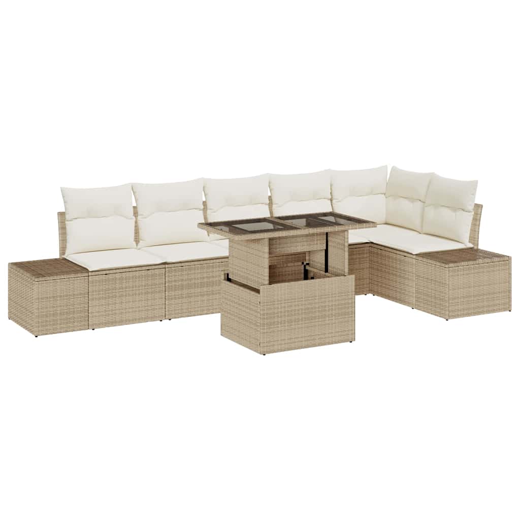 Havesofa Sæt 7 stk. Beige polyrattan
