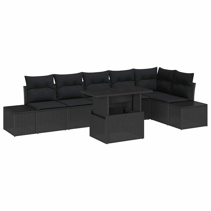 Havesofa Sæt med opbevaring 7 pcs Sort Poly rattan