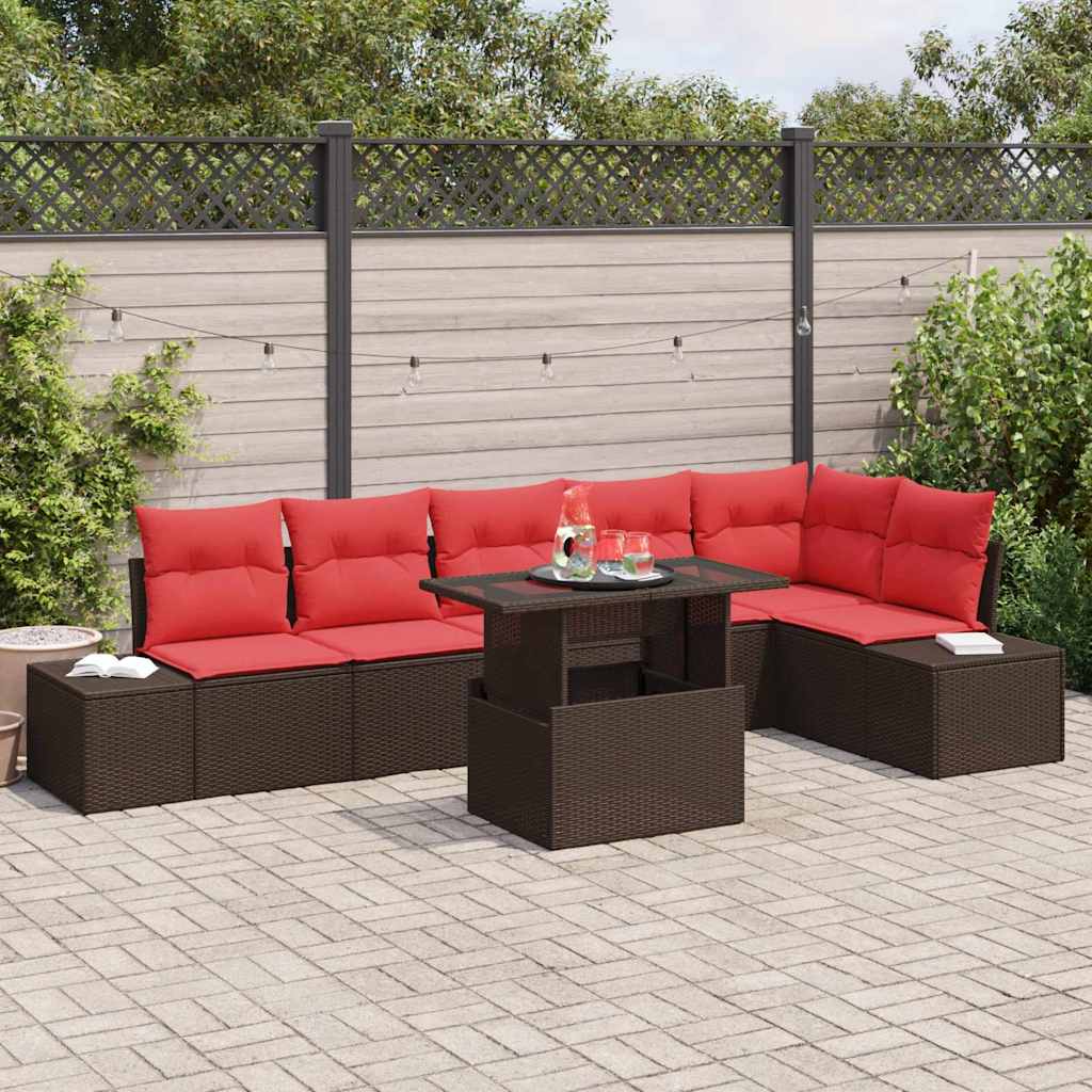 Havesofa Sæt 7 stk. Brun polyrattan