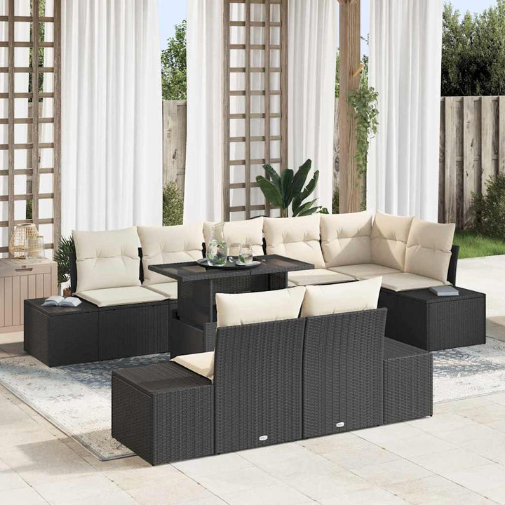 Havesofa Sæt med opbevaring 9 pcs Sort Poly rattan
