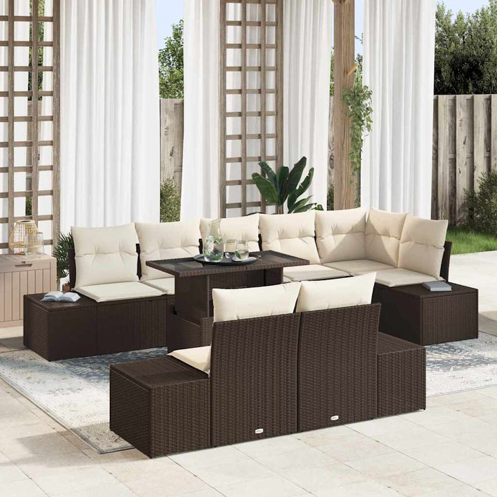 Havesofa Sæt med opbevaring 9 pcs Brun Poly rattan