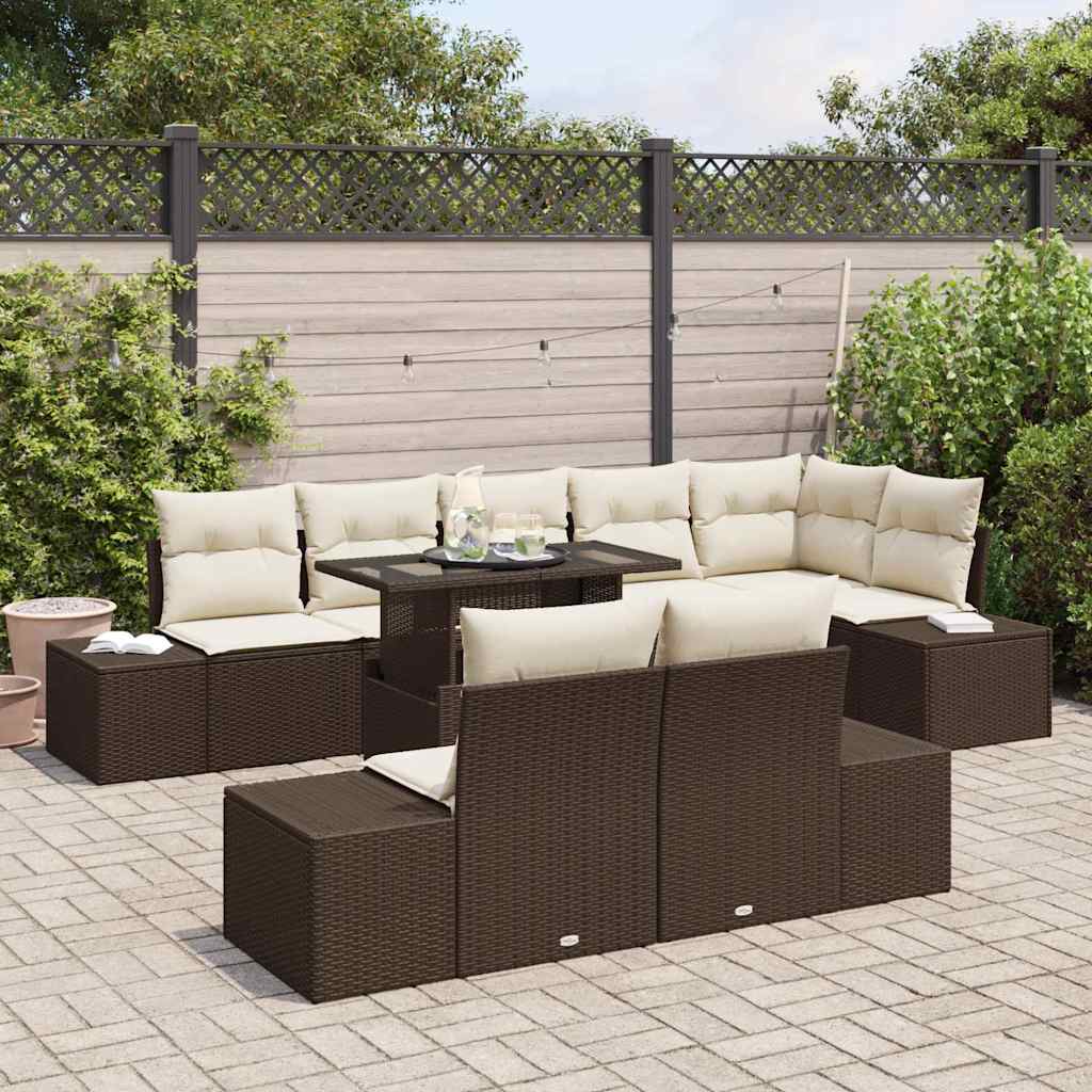 Havesofa Sæt med opbevaring 9 pcs Brun Poly rattan
