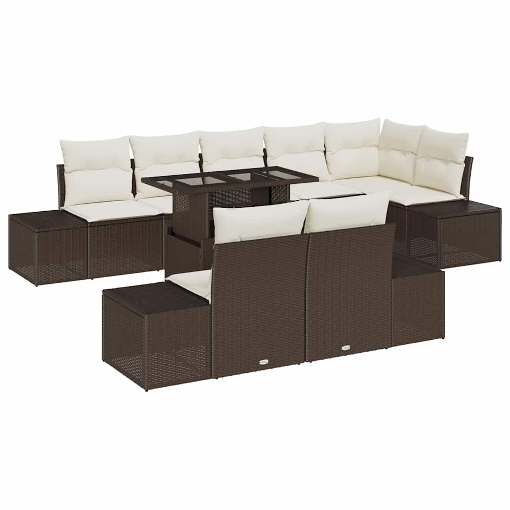 Havesofa Sæt med opbevaring 9 pcs Brun Poly rattan