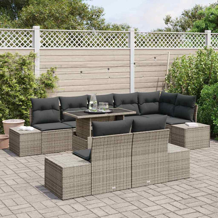 Havesofa Sæt med opbevaring 9 pcs Grå Poly rattan