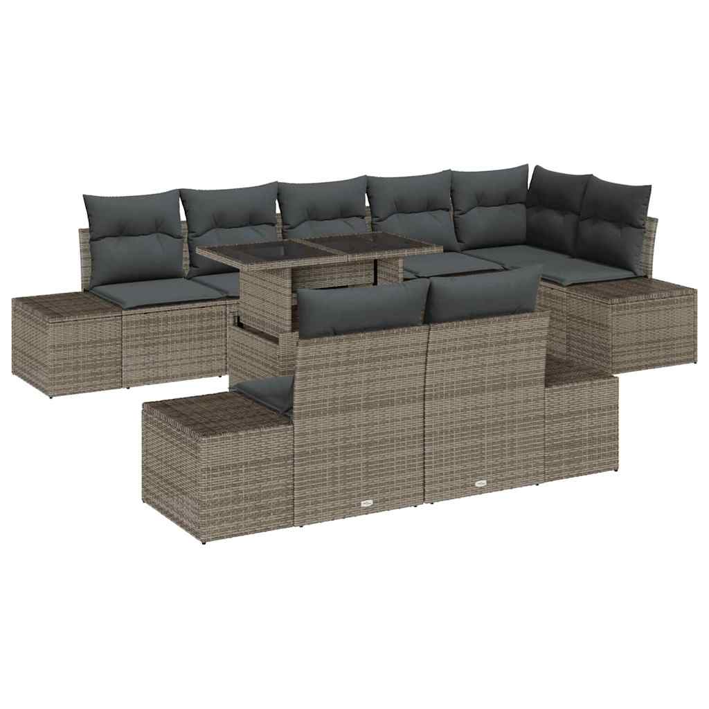 Havesofa Sæt med opbevaring 9 pcs Grå Poly rattan