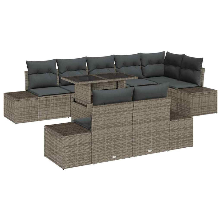 Havesofa Sæt med opbevaring 9 pcs Grå Poly rattan