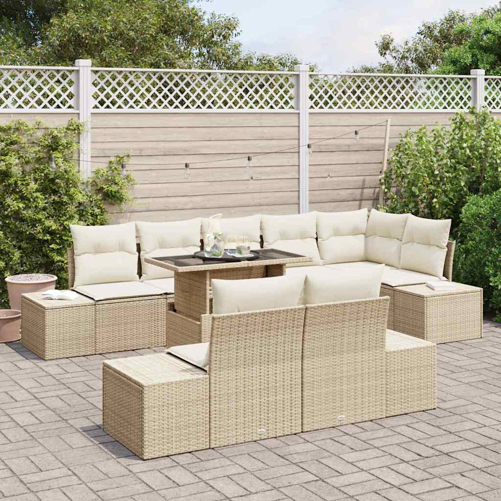 Havesofa Sæt med opbevaring 9 pcs Beige Poly rattan