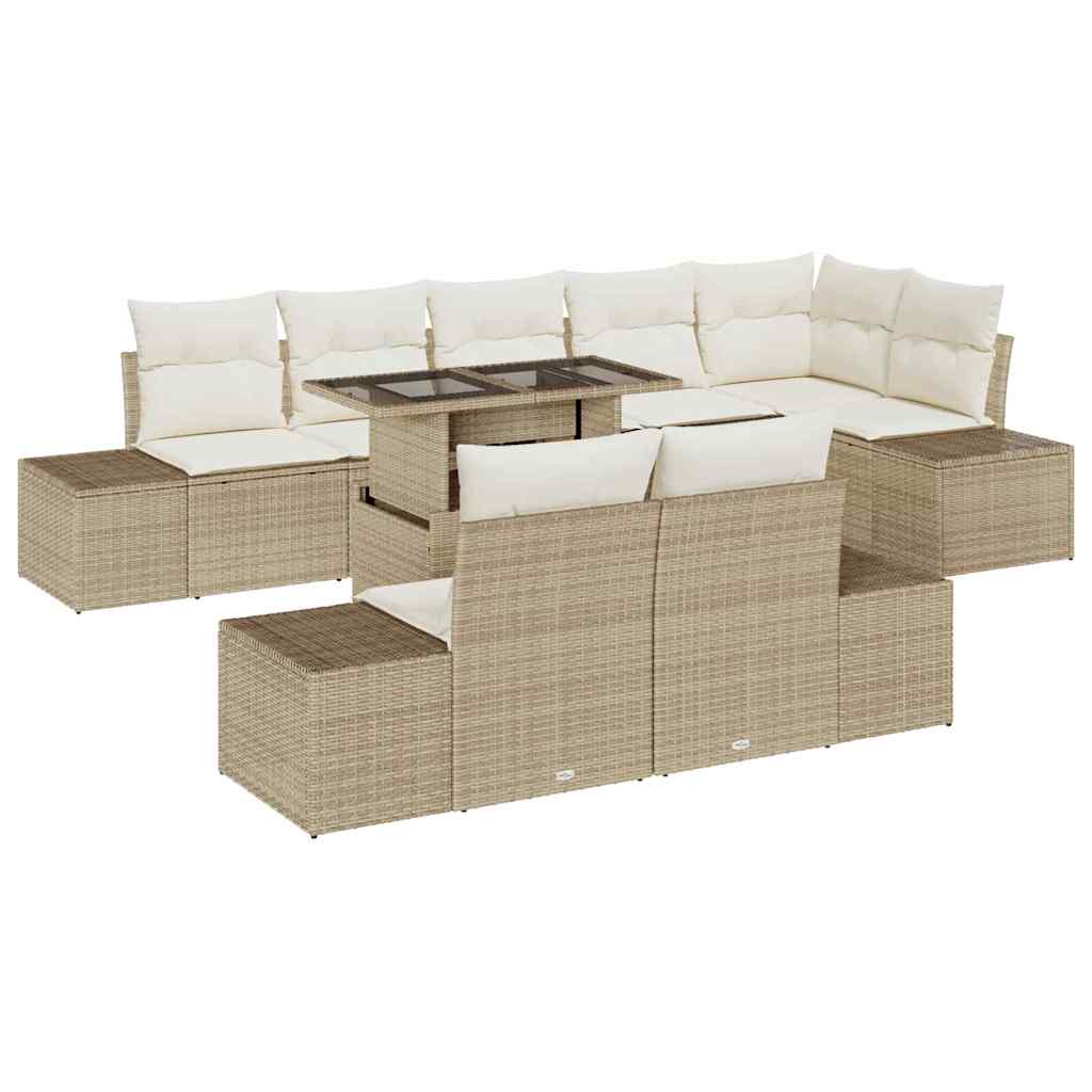 Havesofa Sæt med opbevaring 9 pcs Beige Poly rattan