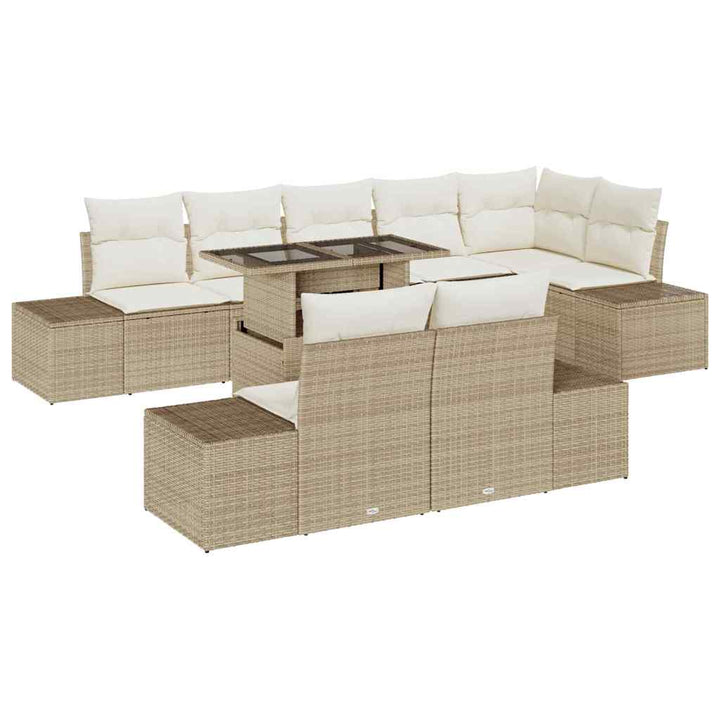Havesofa Sæt med opbevaring 9 pcs Beige Poly rattan