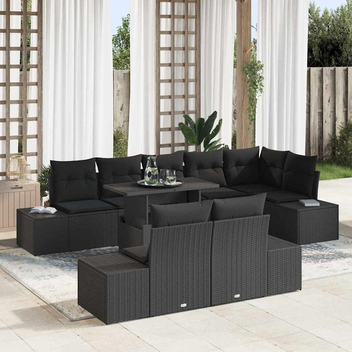 Havesofa Sæt med opbevaring 9 pcs Sort Poly rattan