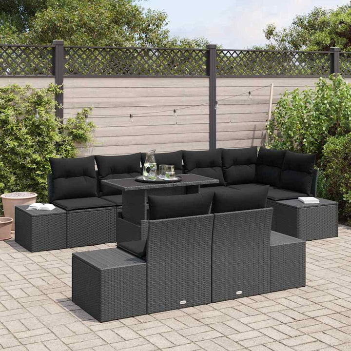 Havesofa Sæt med opbevaring 9 pcs Sort Poly rattan