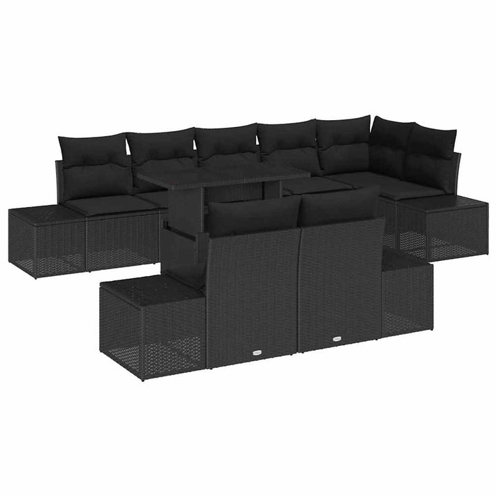 Havesofa Sæt med opbevaring 9 pcs Sort Poly rattan