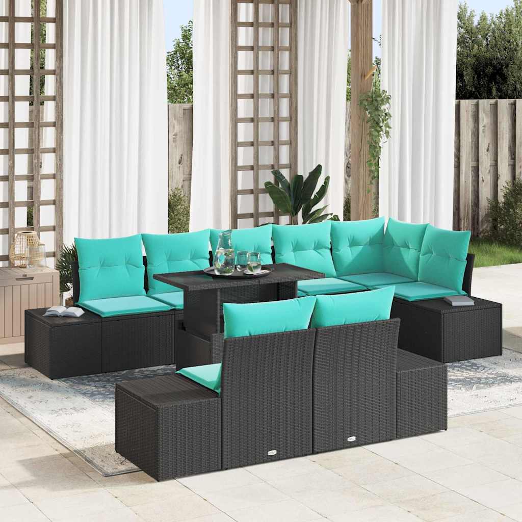 Havesofa Sæt 9 stk. Sort polyrattan