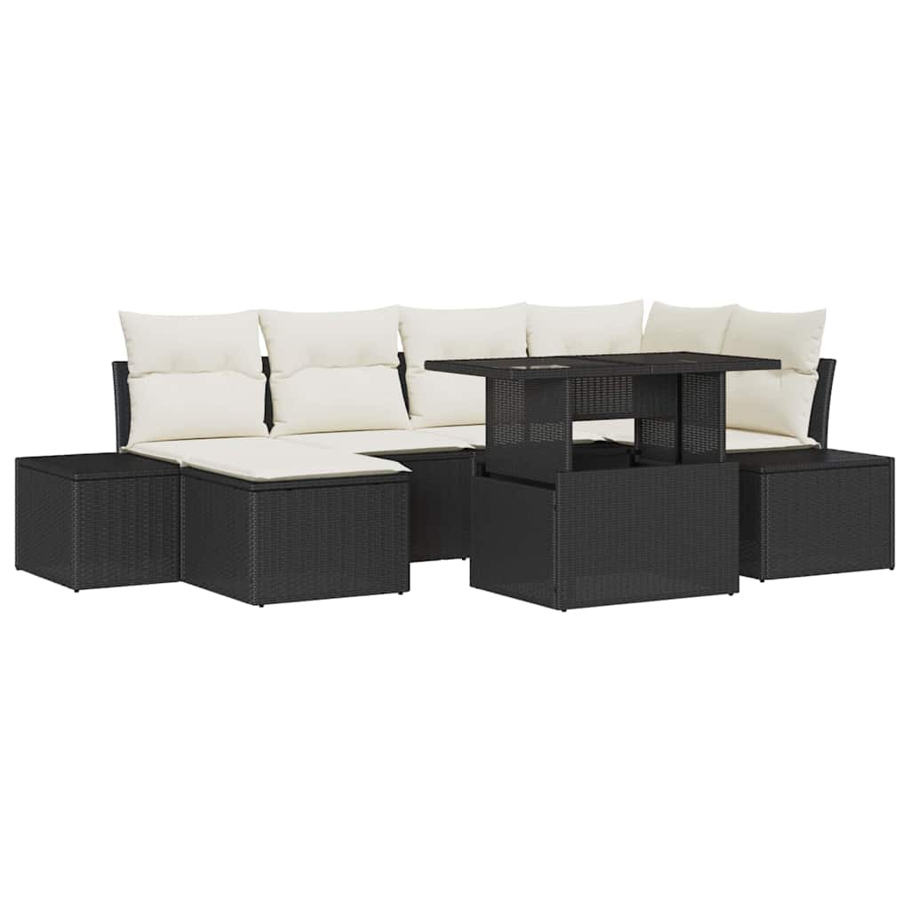Havesofa Sæt med opbevaring 7 pcs Sort Poly rattan