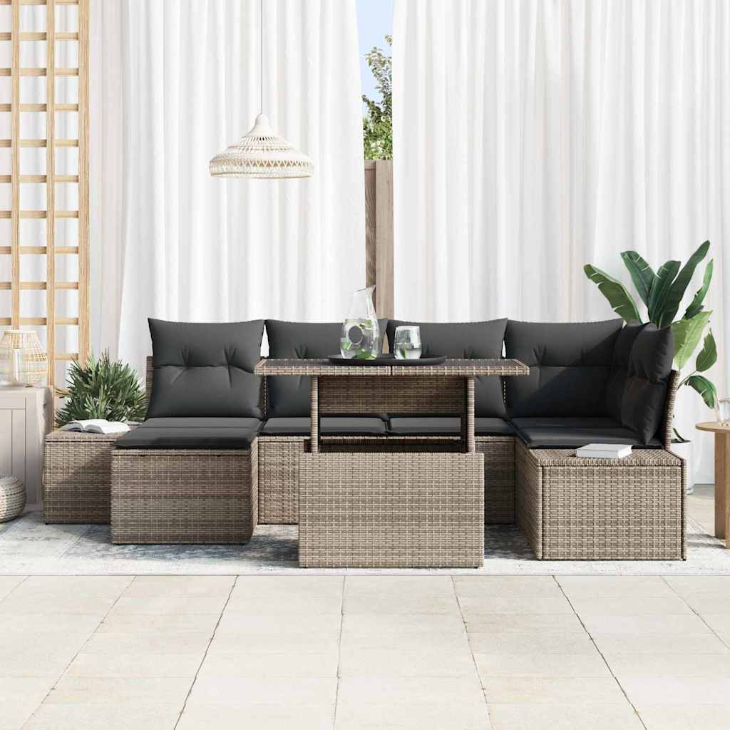 Havesofa Sæt med opbevaring 7 pcs Grå Poly rattan