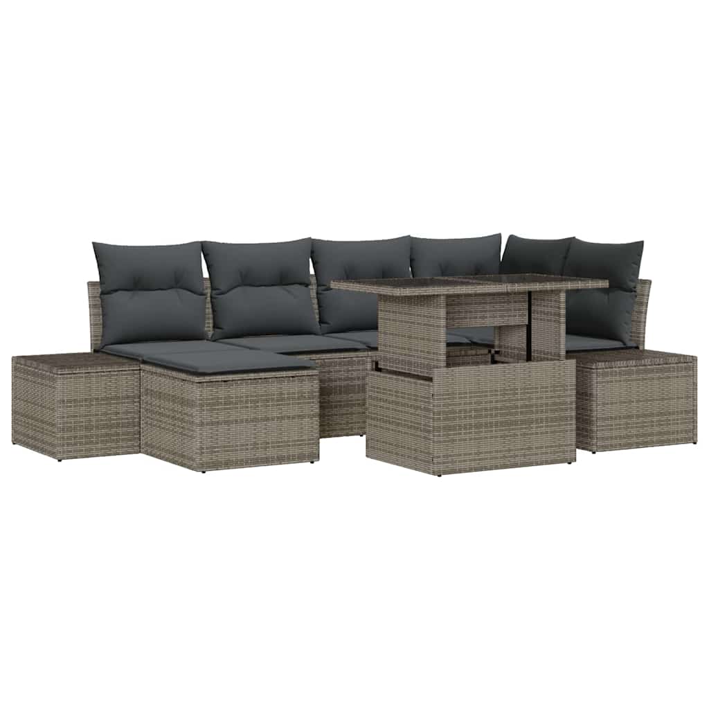 Havesofa Sæt med opbevaring 7 pcs Grå Poly rattan