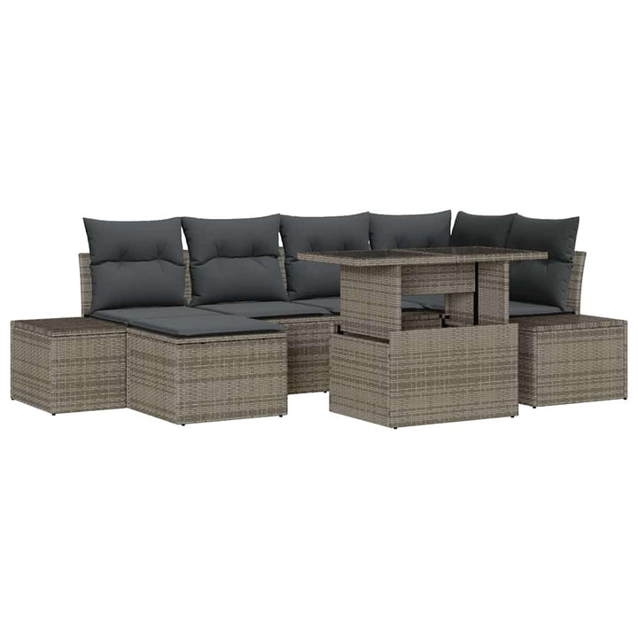 Havesofa Sæt med opbevaring 7 pcs Grå Poly rattan
