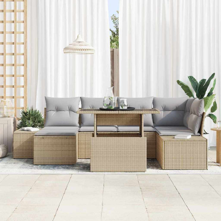 Havesofa Sæt med opbevaring 7 pcs Beige Poly rattan