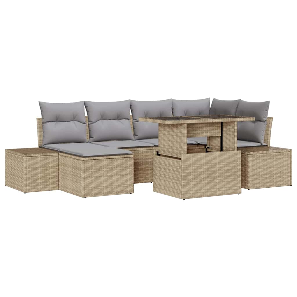 Havesofa Sæt med opbevaring 7 pcs Beige Poly rattan