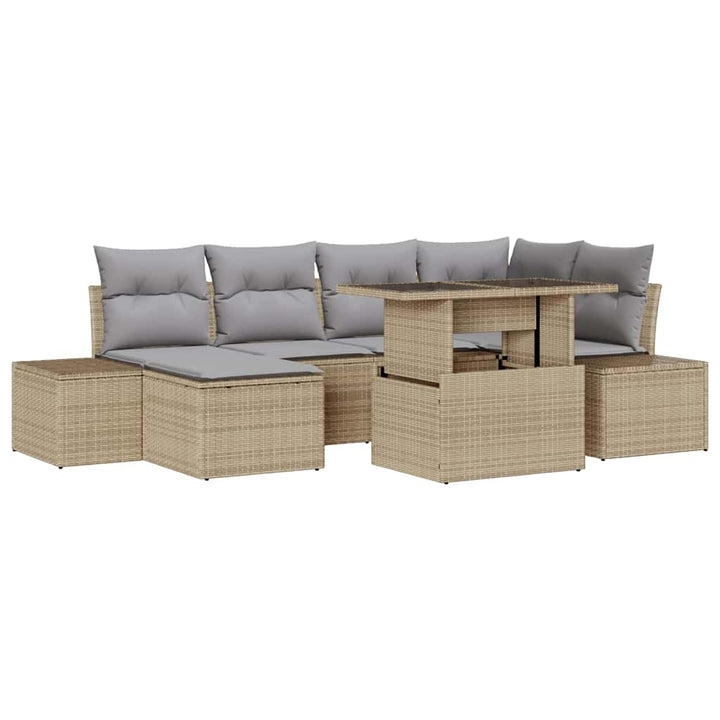 Havesofa Sæt med opbevaring 7 pcs Beige Poly rattan