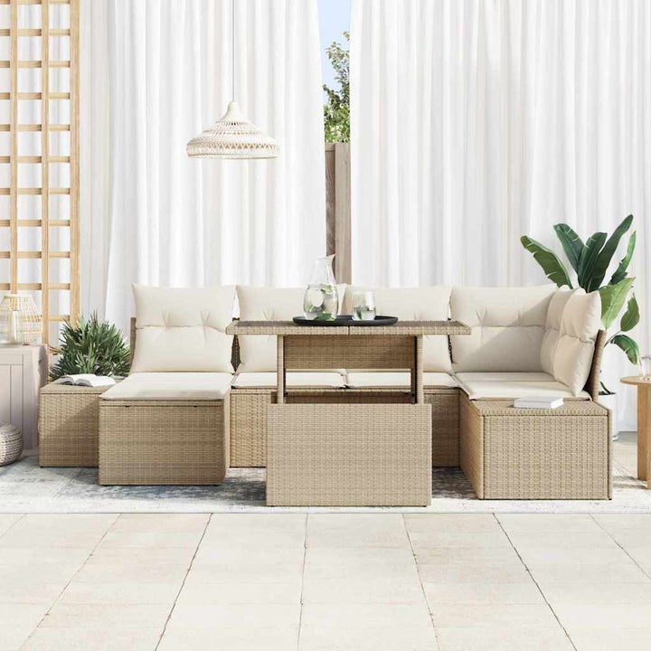 Havesofa Sæt med opbevaring 7 pcs Beige Poly rattan