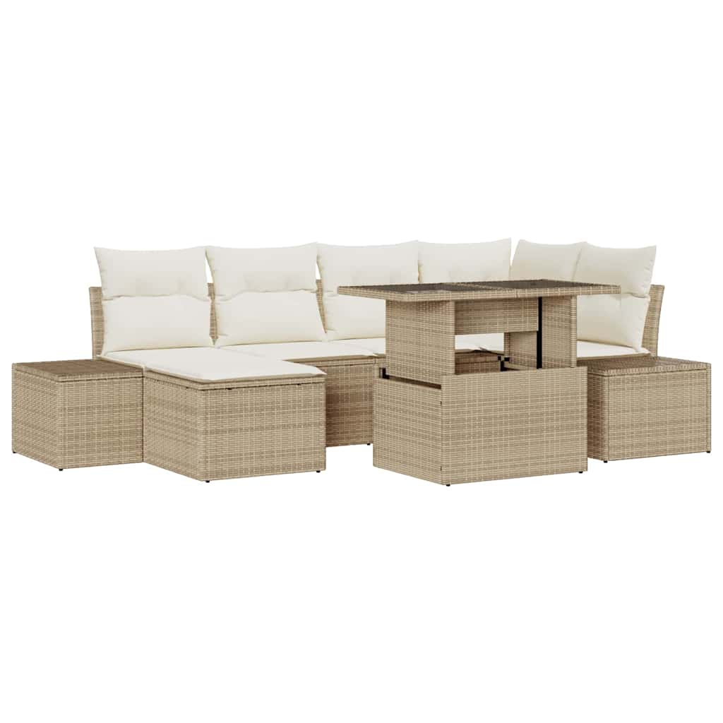 Havesofa Sæt med opbevaring 7 pcs Beige Poly rattan