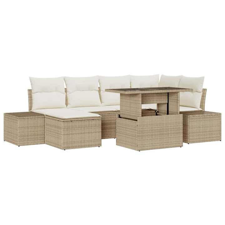 Havesofa Sæt med opbevaring 7 pcs Beige Poly rattan