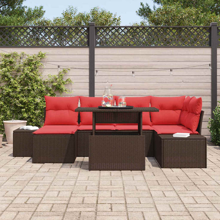 Havesofa Sæt 7 stk. Brun og Rød polyrattan
