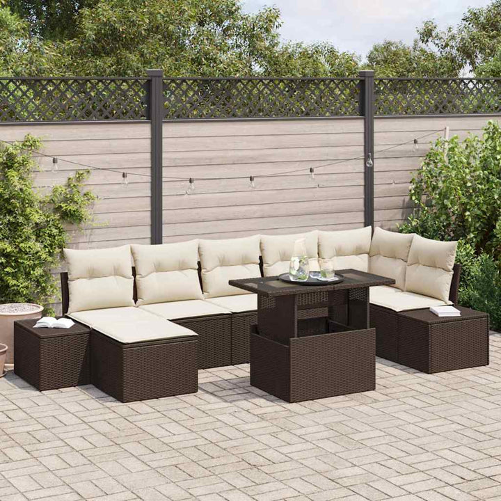 Havesofa Sæt med opbevaring 8 pcs Brun Poly rattan