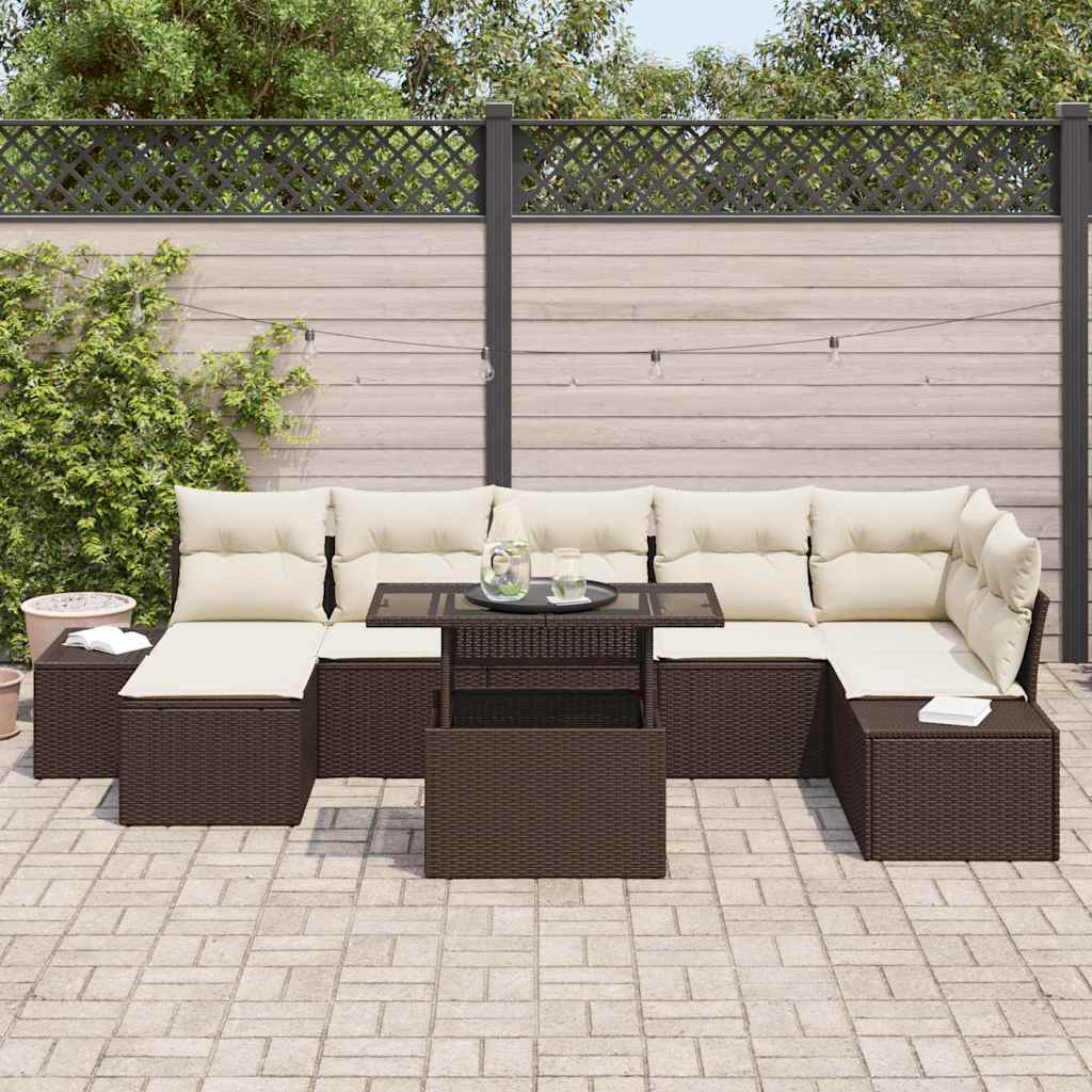 Havesofa Sæt med opbevaring 8 pcs Brun Poly rattan