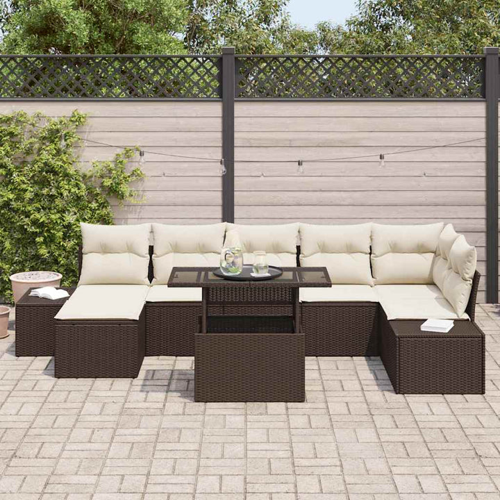 Havesofa Sæt med opbevaring 8 pcs Brun Poly rattan