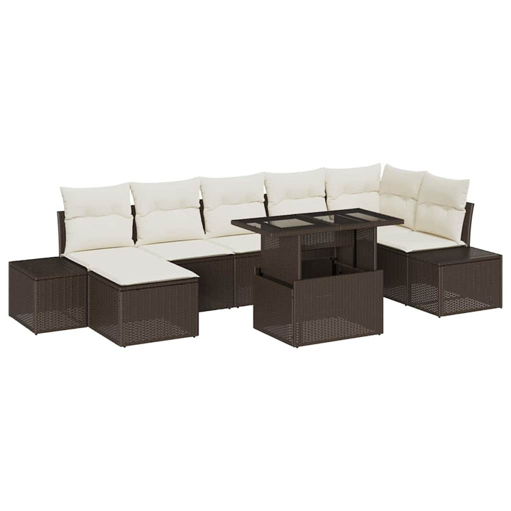 Havesofa Sæt med opbevaring 8 pcs Brun Poly rattan