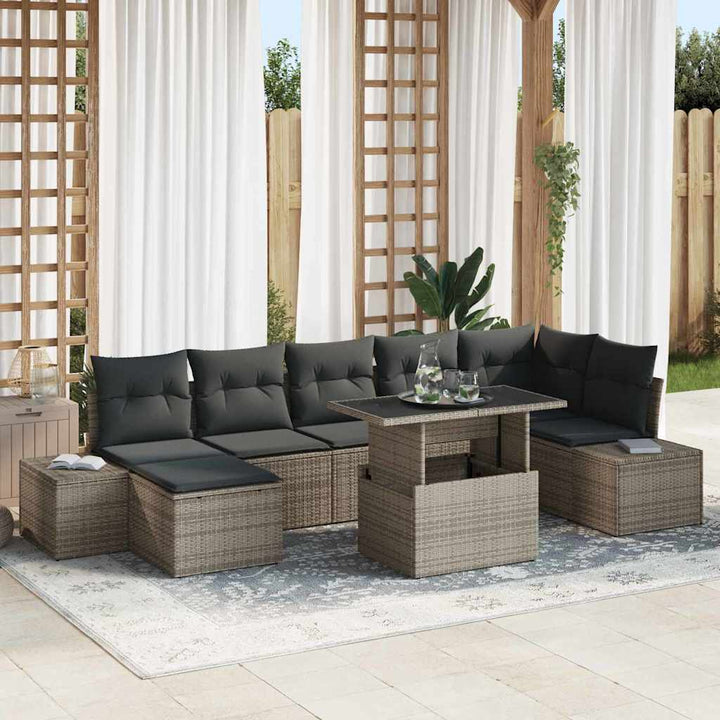 Havesofa Sæt med opbevaring 8 pcs Grå Poly rattan