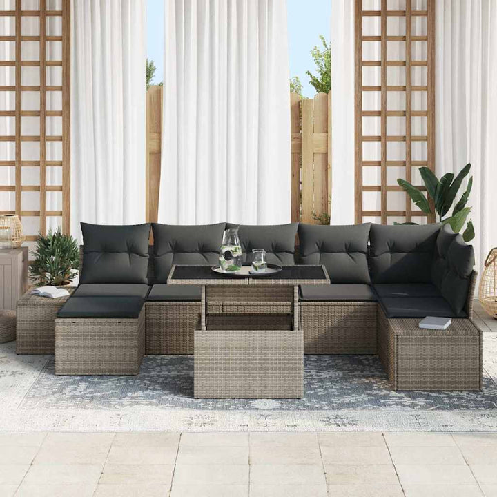 Havesofa Sæt med opbevaring 8 pcs Grå Poly rattan