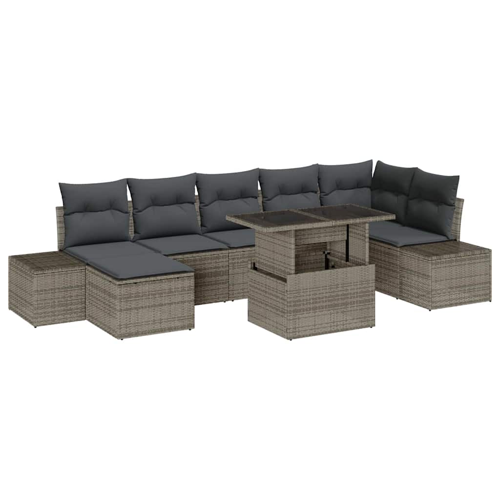 Havesofa Sæt med opbevaring 8 pcs Grå Poly rattan