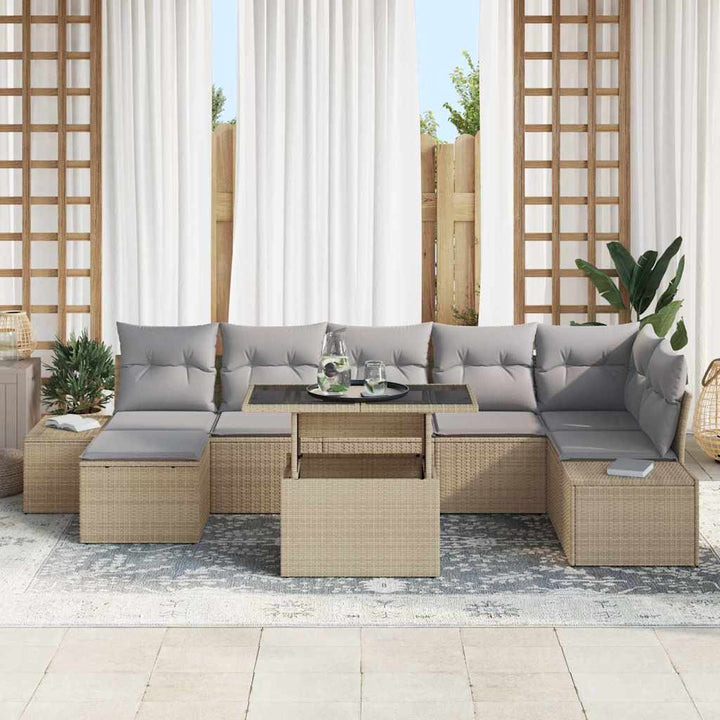 Havesofa Sæt med opbevaring 8 pcs Beige Poly rattan