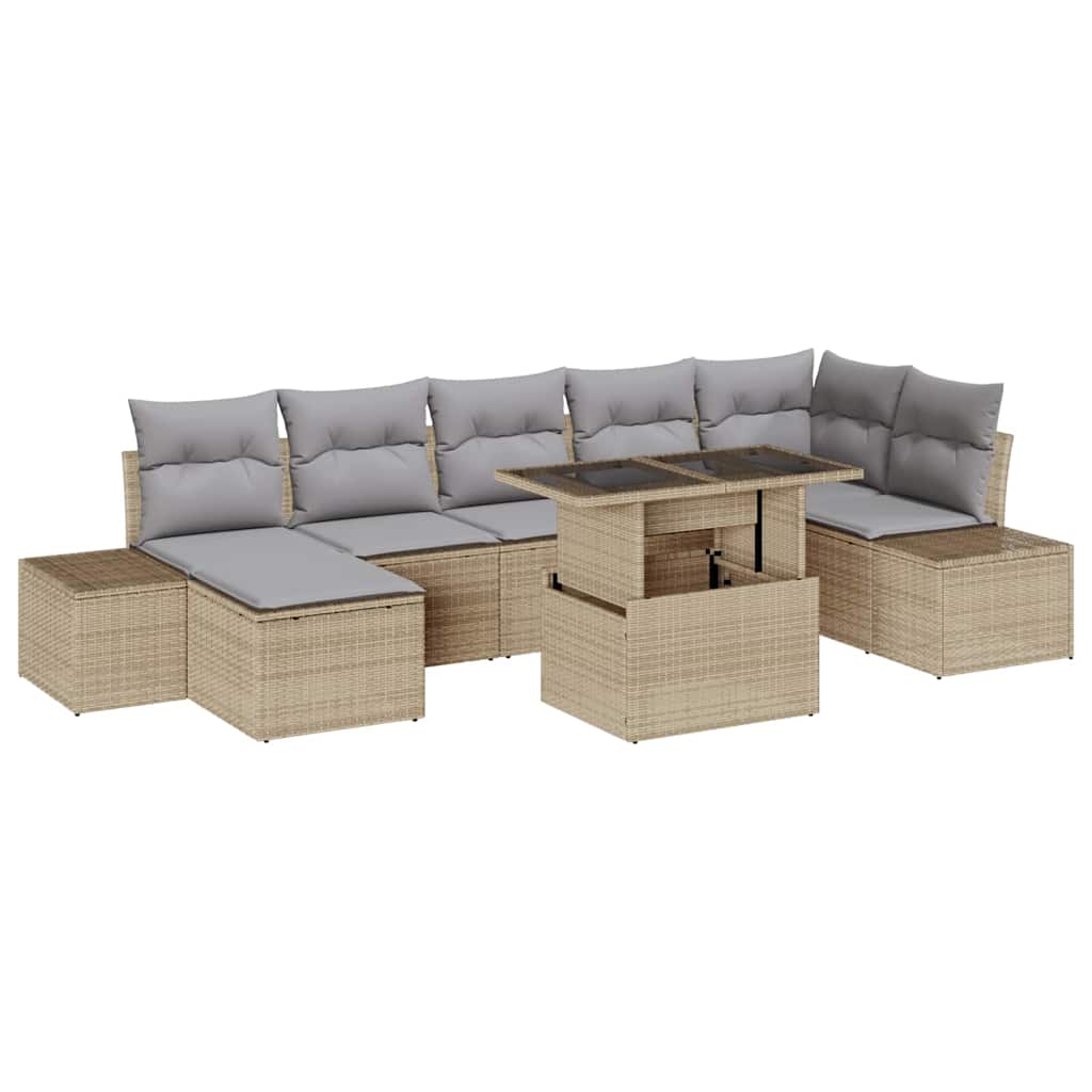 Havesofa Sæt med opbevaring 8 pcs Beige Poly rattan
