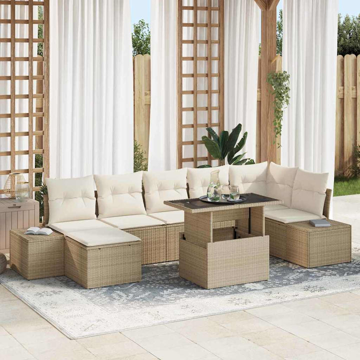 Havesofa Sæt med opbevaring 8 pcs Beige Poly rattan
