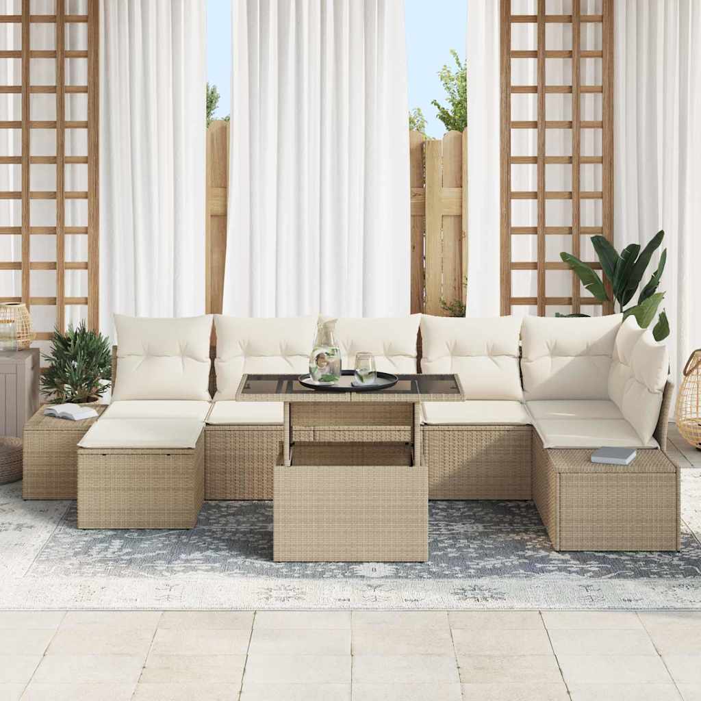 Havesofa Sæt med opbevaring 8 pcs Beige Poly rattan