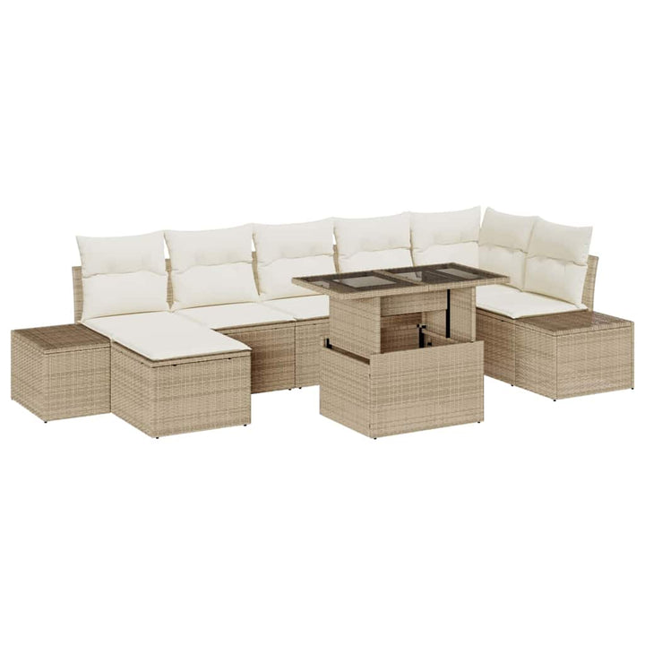 Havesofa Sæt med opbevaring 8 pcs Beige Poly rattan