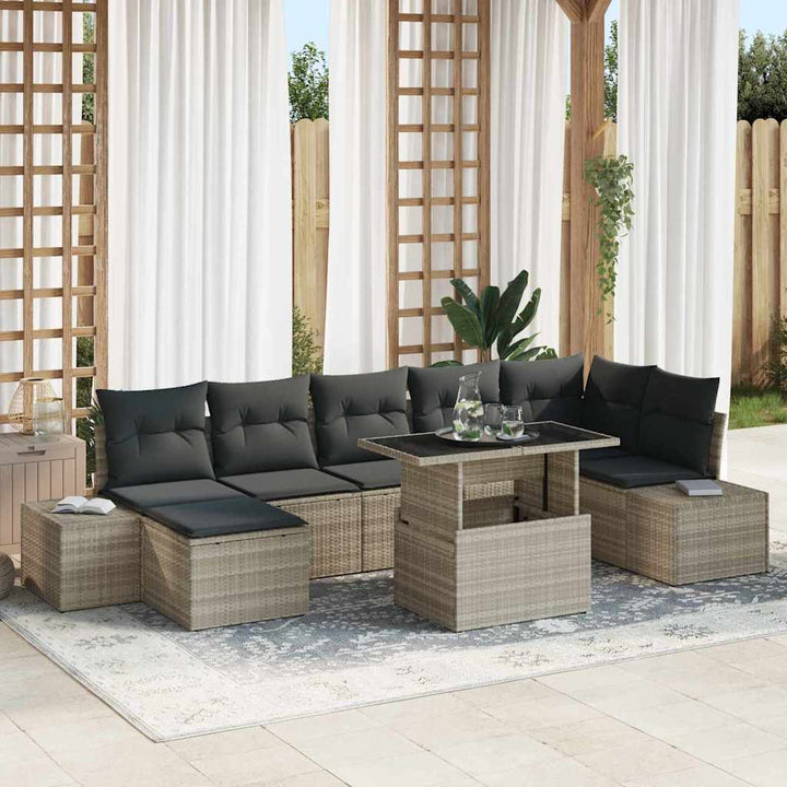Havesofa Sæt med opbevaring 8 pcs Lysegrå Poly rattan