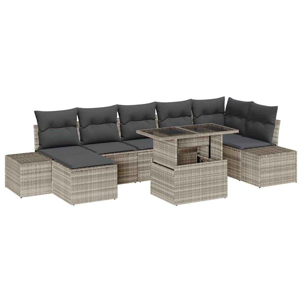 Havesofa Sæt med opbevaring 8 pcs Lysegrå Poly rattan